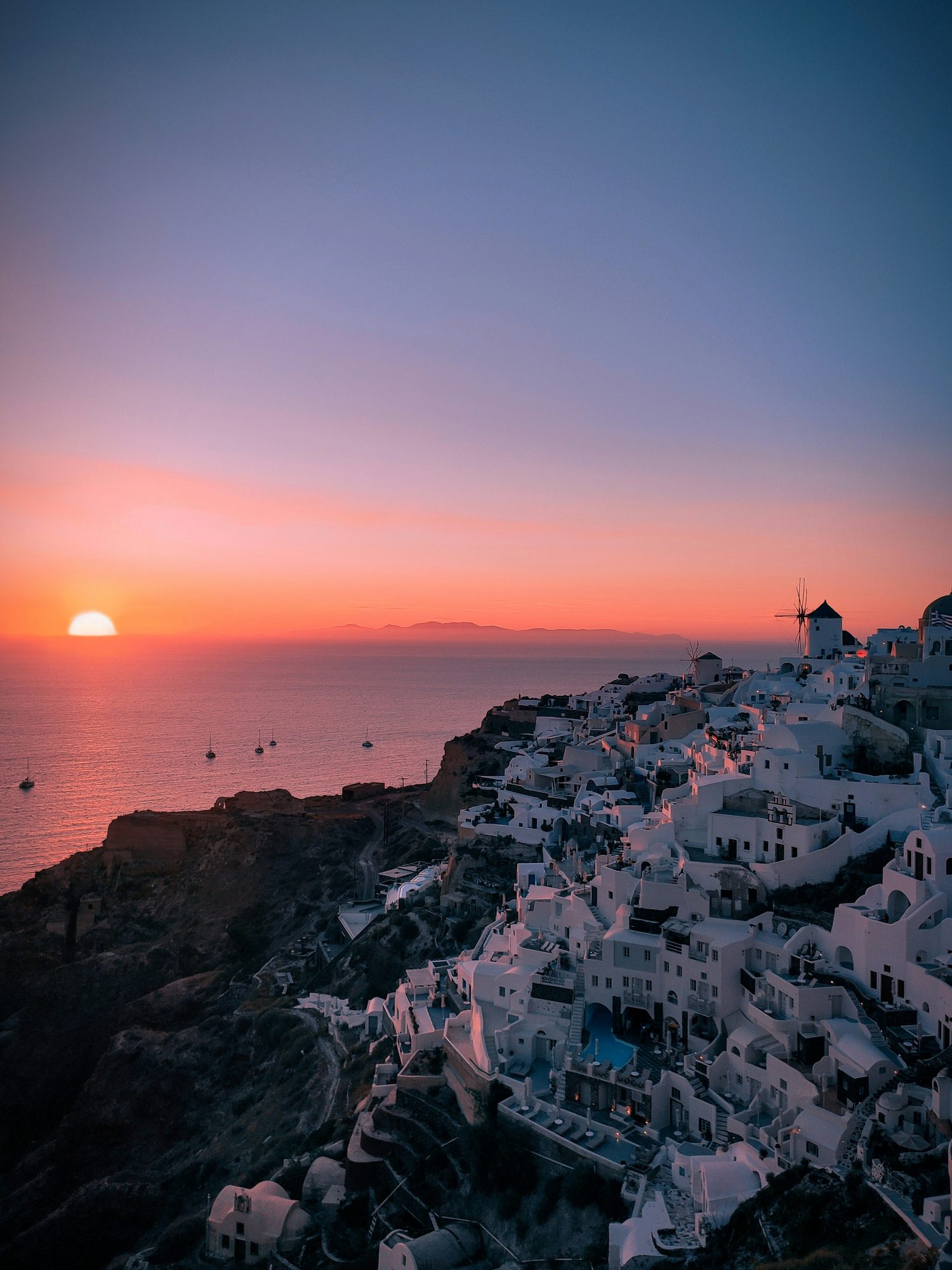 Dramatic sunset over the Santorini caldera